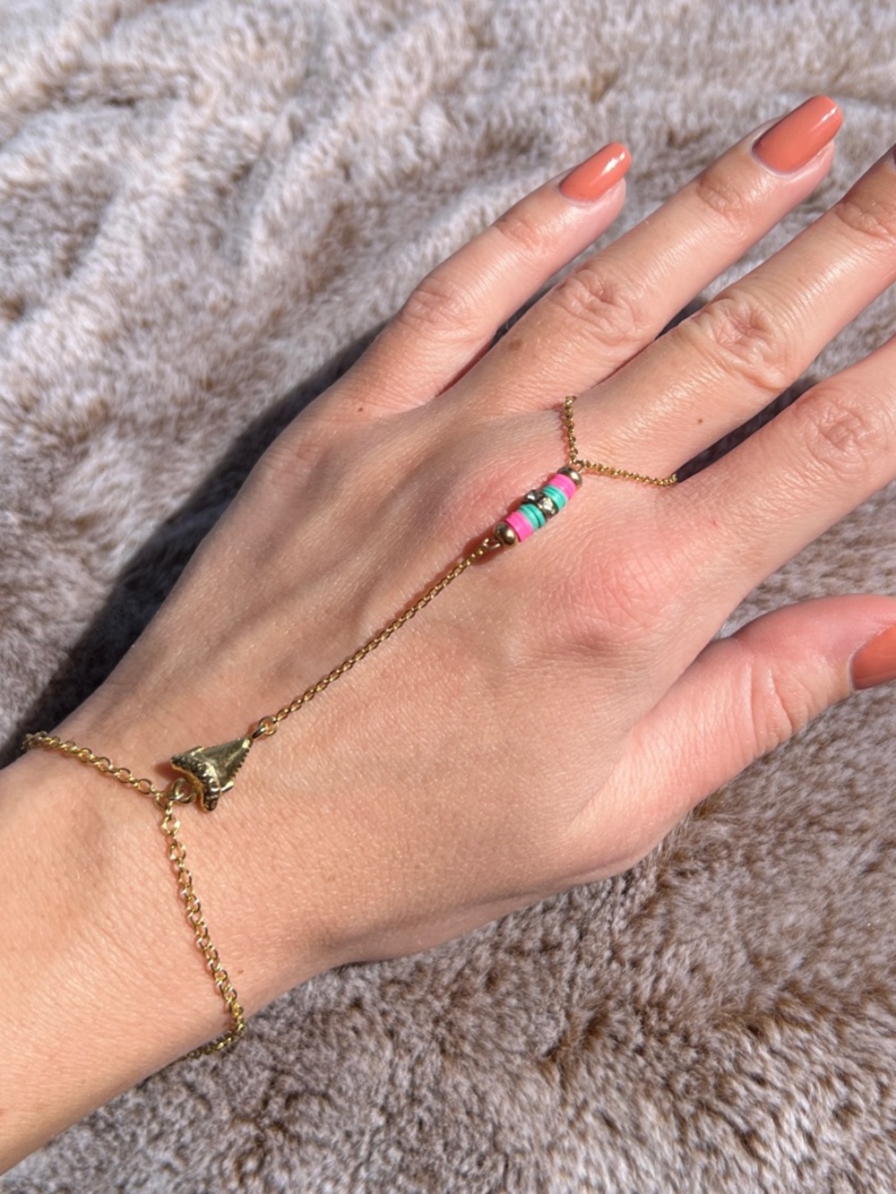 Ettika Strike a Chord Shark Tooth Hand Harness in Turquoise Heishi